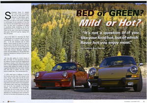 published in 9 Magazine, November/December 2012, this article looks at two early 1970s Porsche 911s. One is a high performance RS and the other is a lightweight touring car